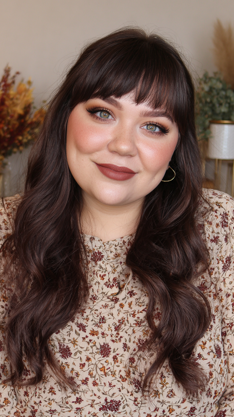 Textured Long Layers with Bold Fringe Bangs