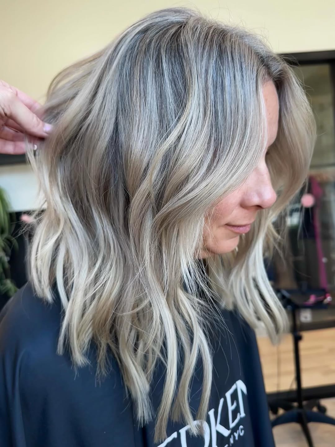 Textured Silver Balayage with Soft Waves