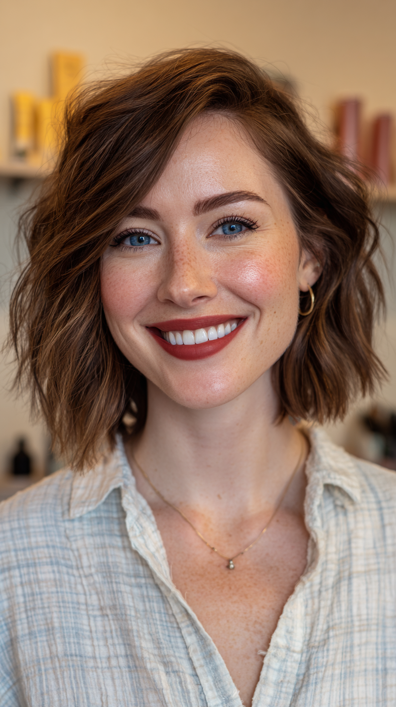 Textured Wavy Lob with Subtle Layers