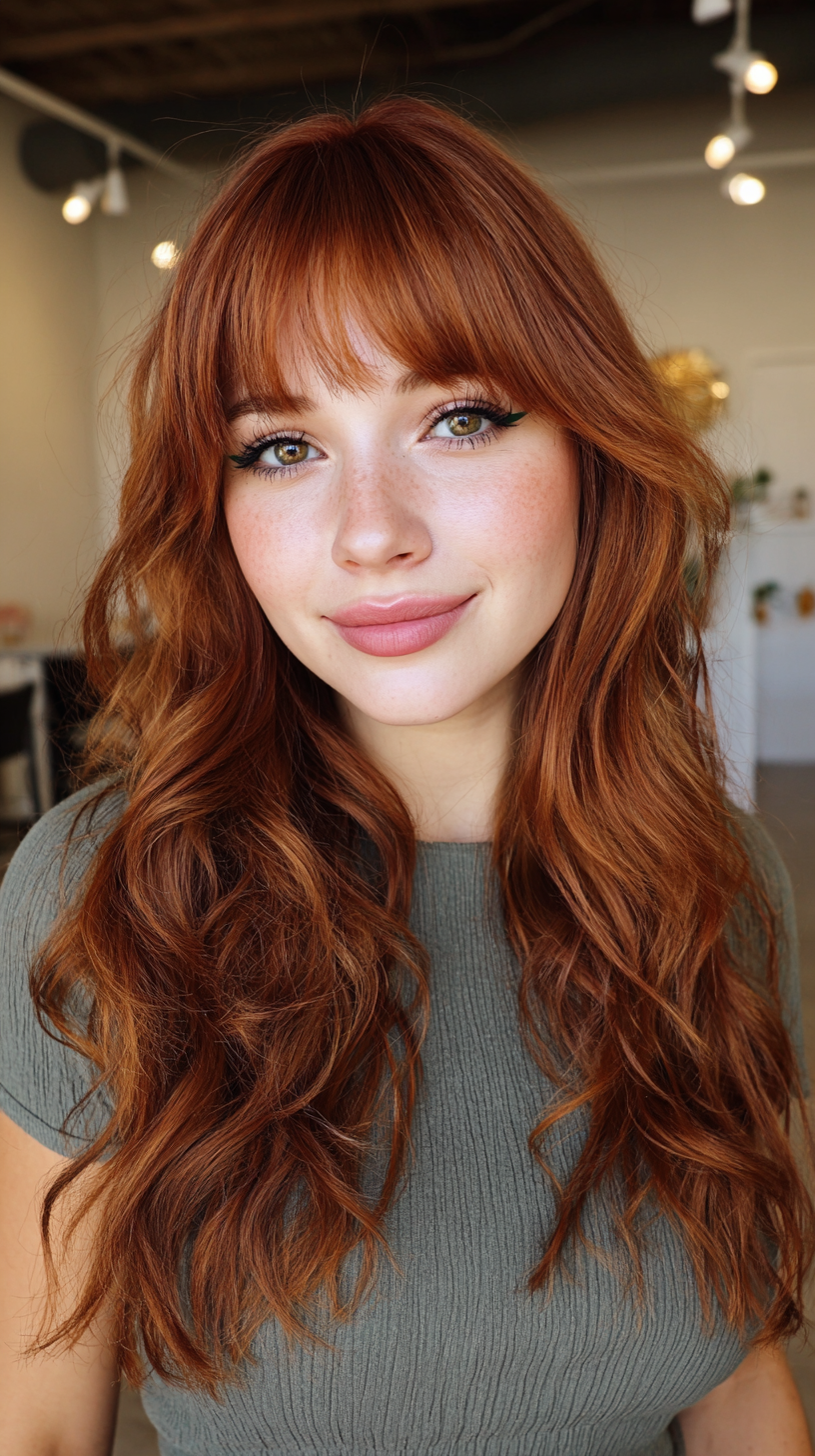 Vibrant Long Waves with Face-Framing Bangs