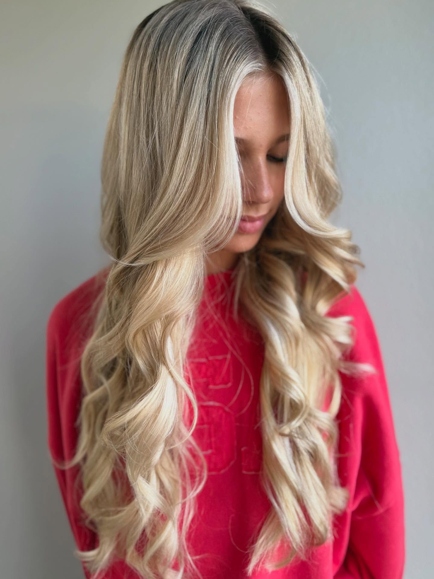 Platinum Blonde Curls with Root Fade