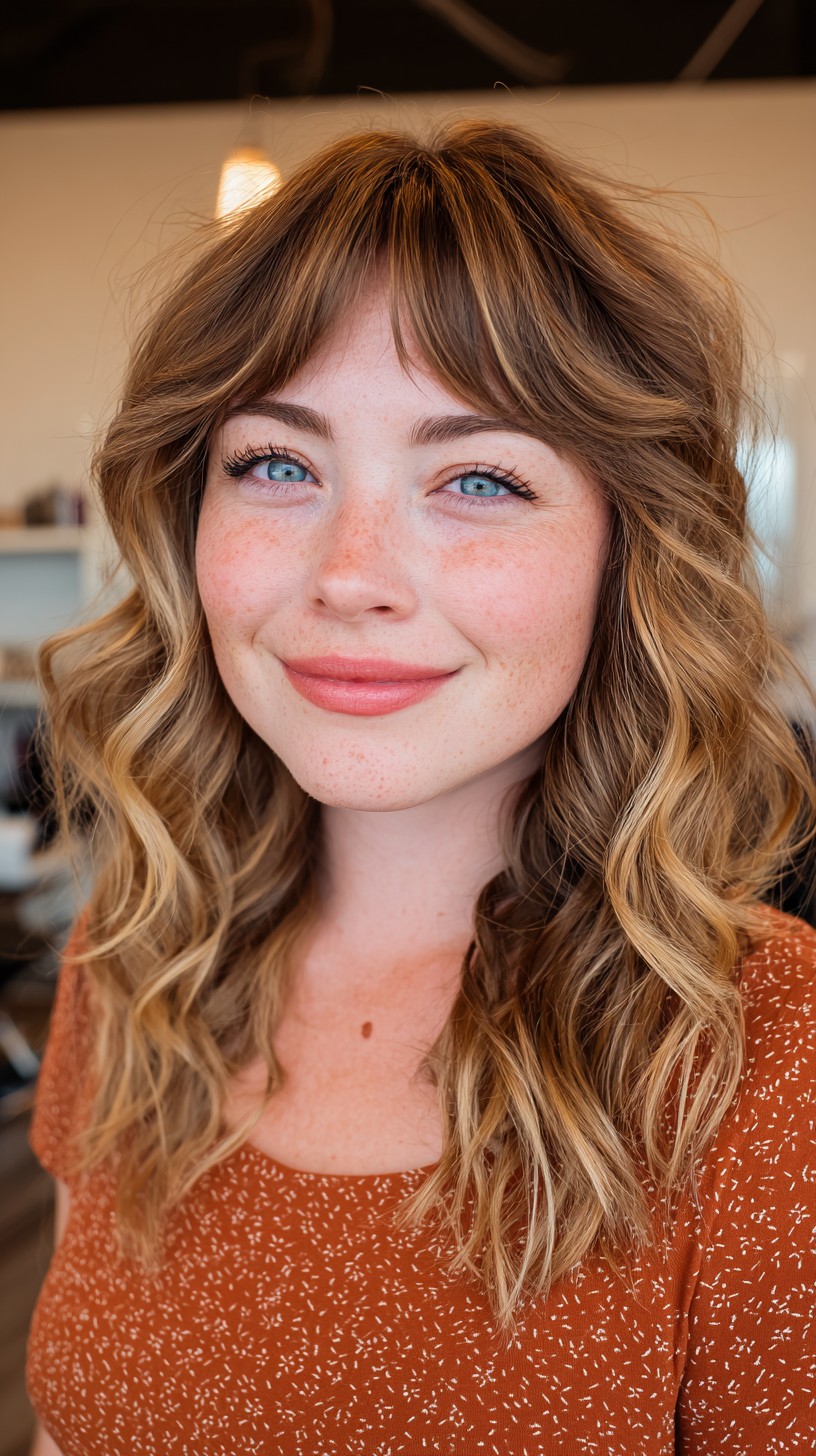 Breezy Blonde Waves with Feathered Bangs