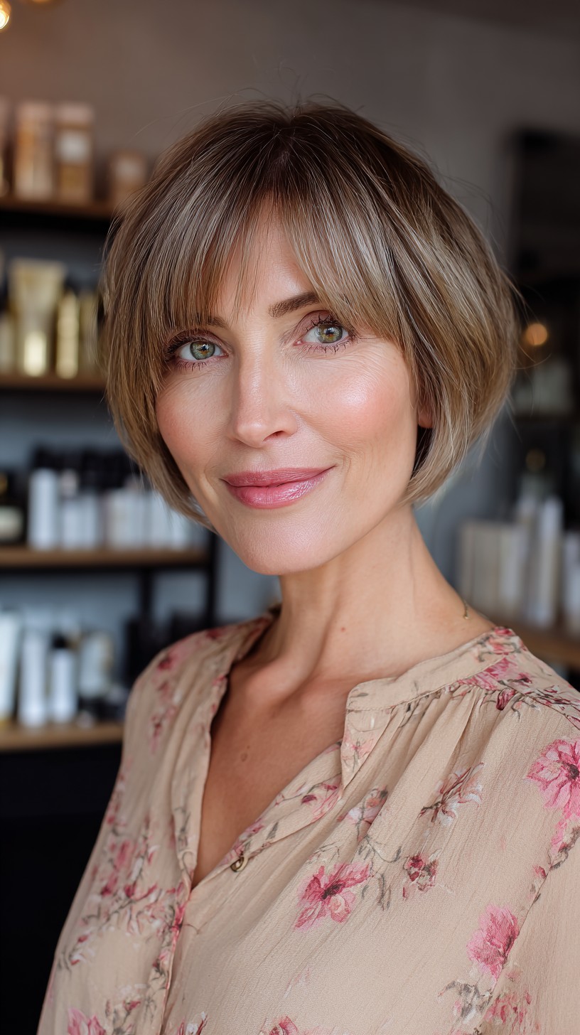 Chic Feathered Bob with Soft Curtain Bangs