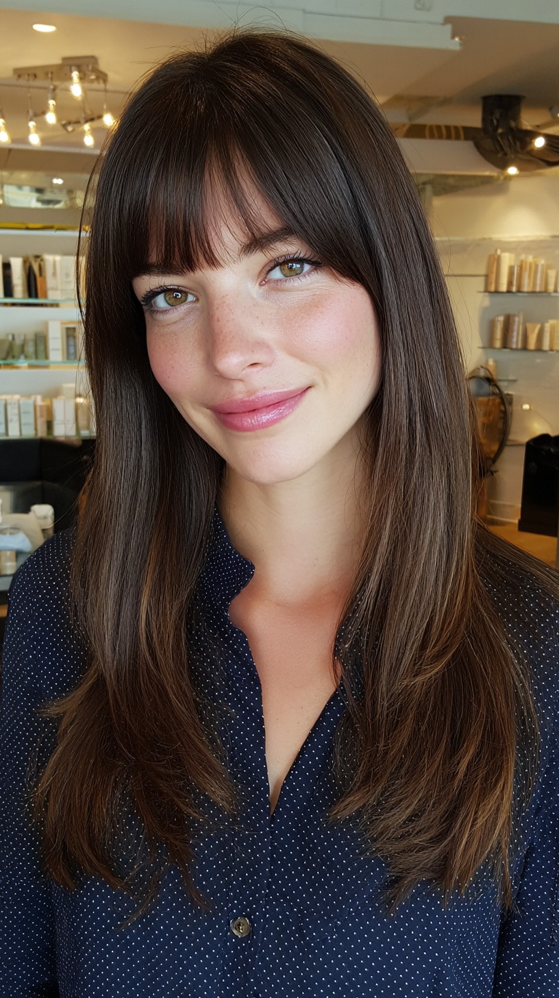 Chic Sable Brown Layers with Straight Bangs