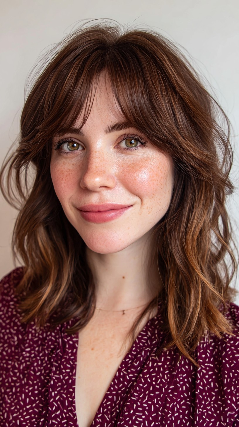 Playful Chestnut Bob with Soft Fringe
