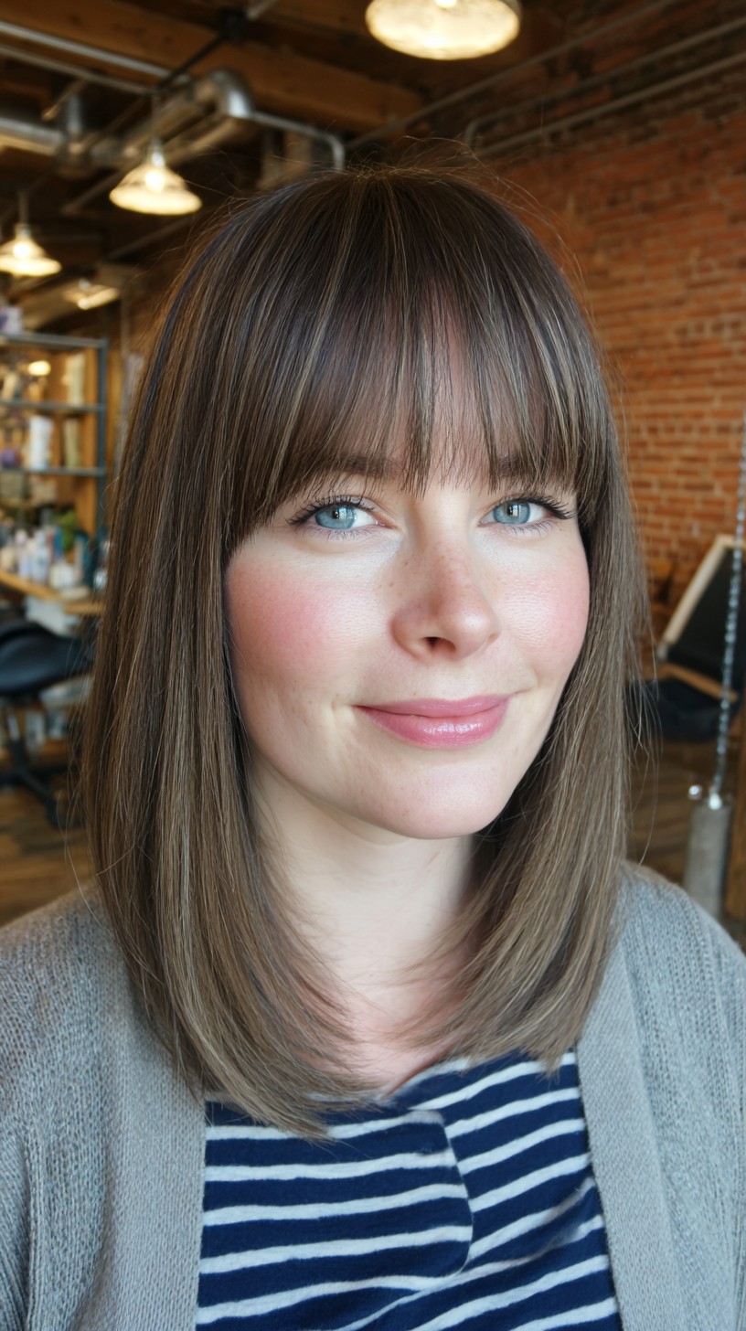 Polished Chestnut Bob with Sleek Bangs