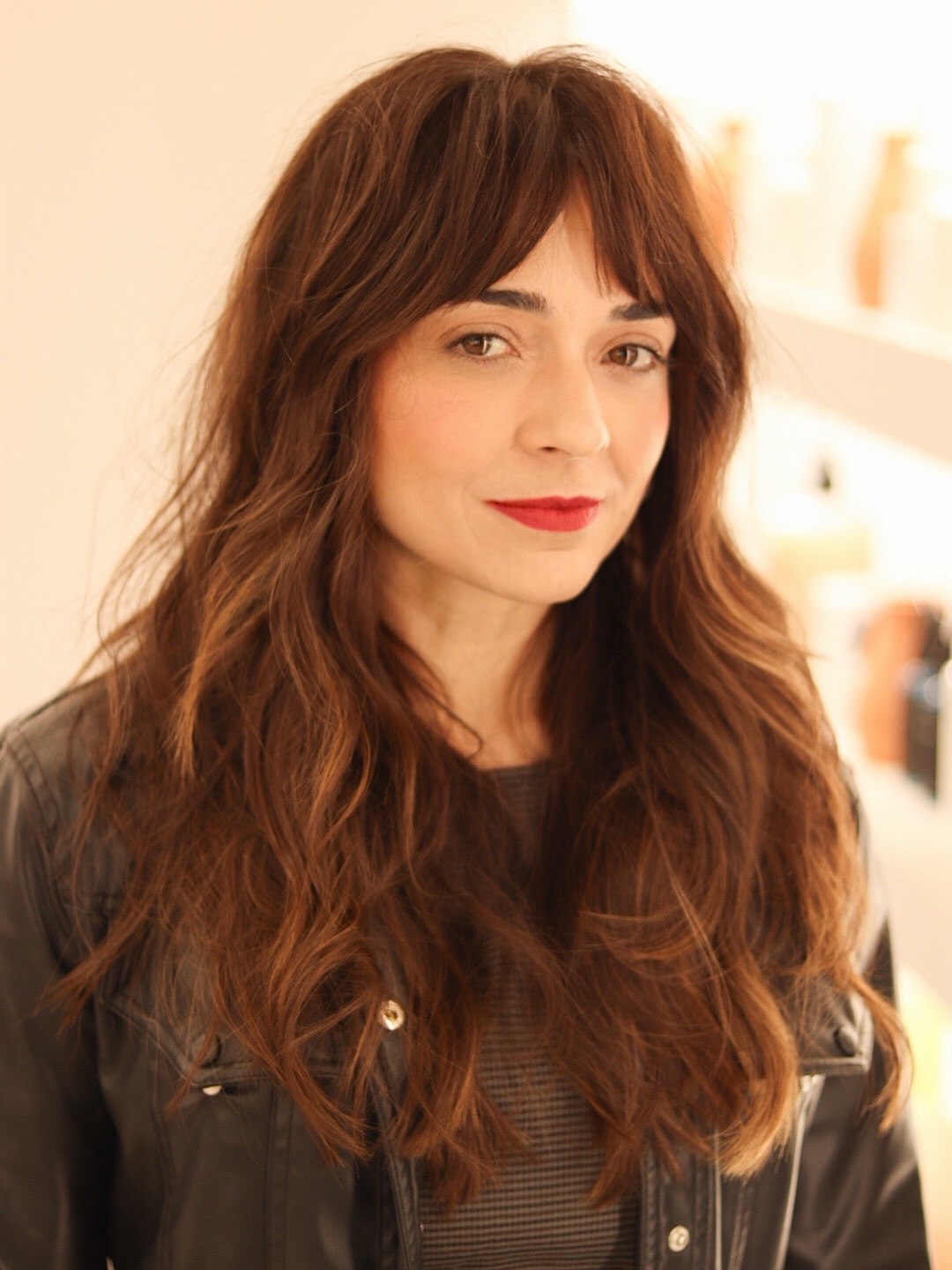 Cascading Chestnut Waves with Soft Bangs
