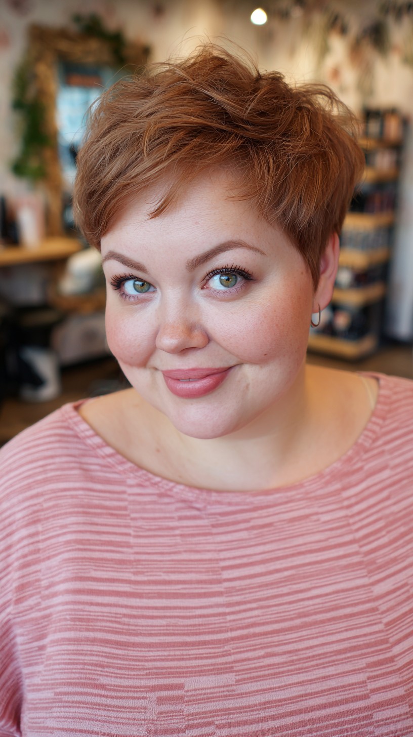 Bold Tousled Pixie Cut with Auburn Tones