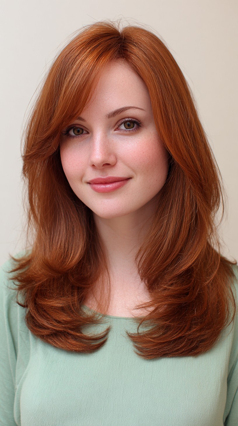 Fiery Red Layered Flow for Round Faces