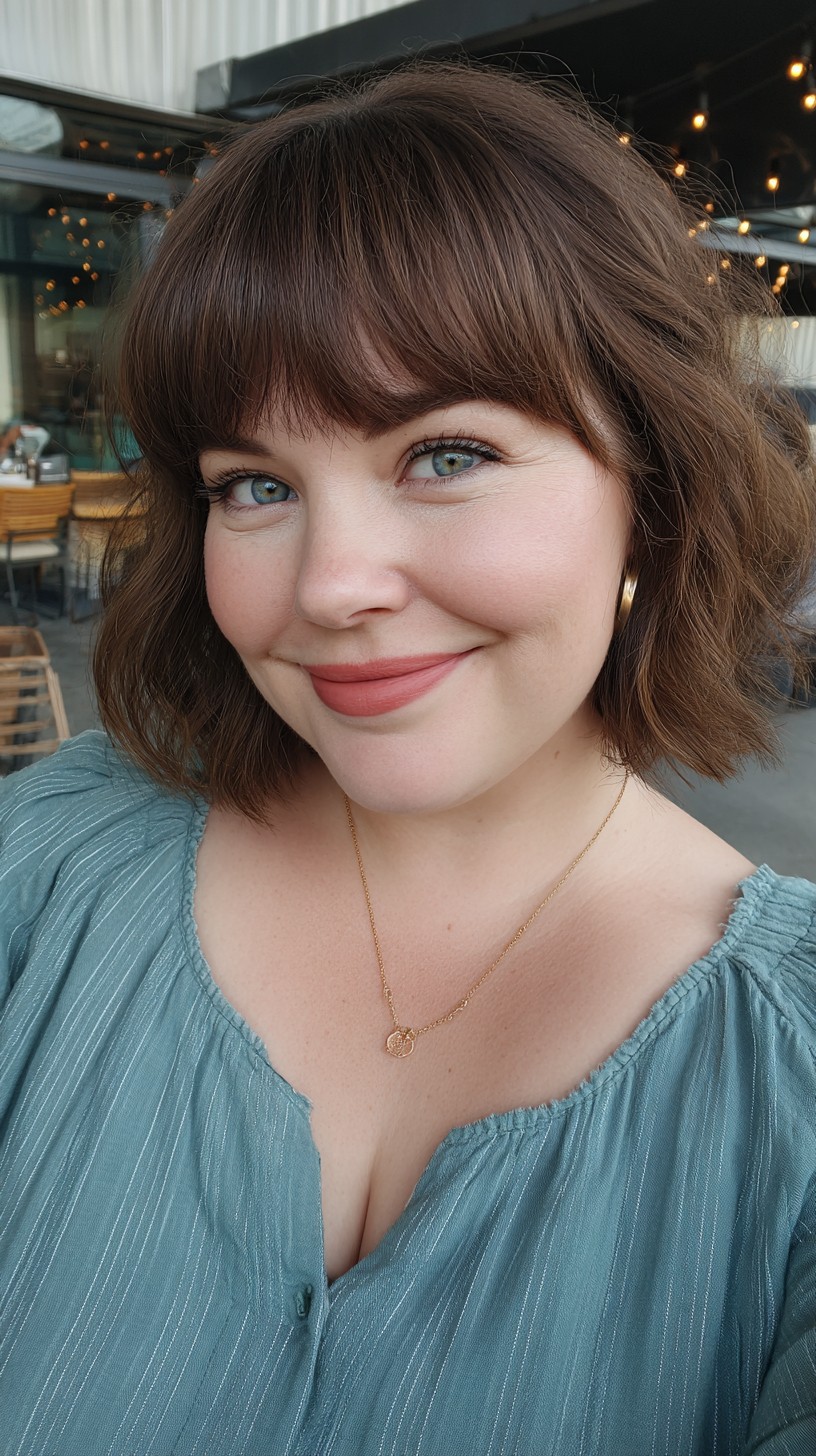 Soft Brunette Bob with Feathered Bangs