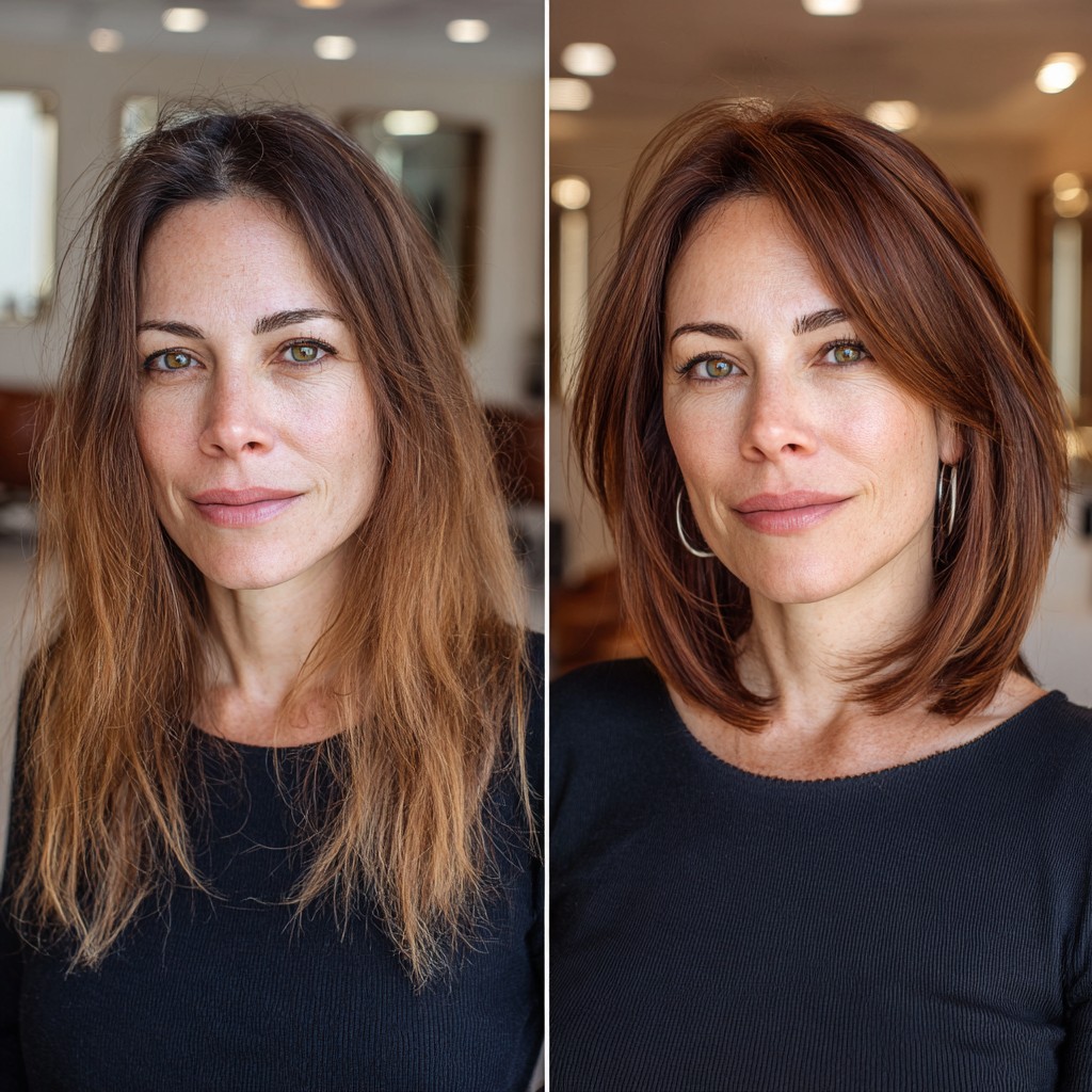 Chic Copper Lob with Precision Cutting