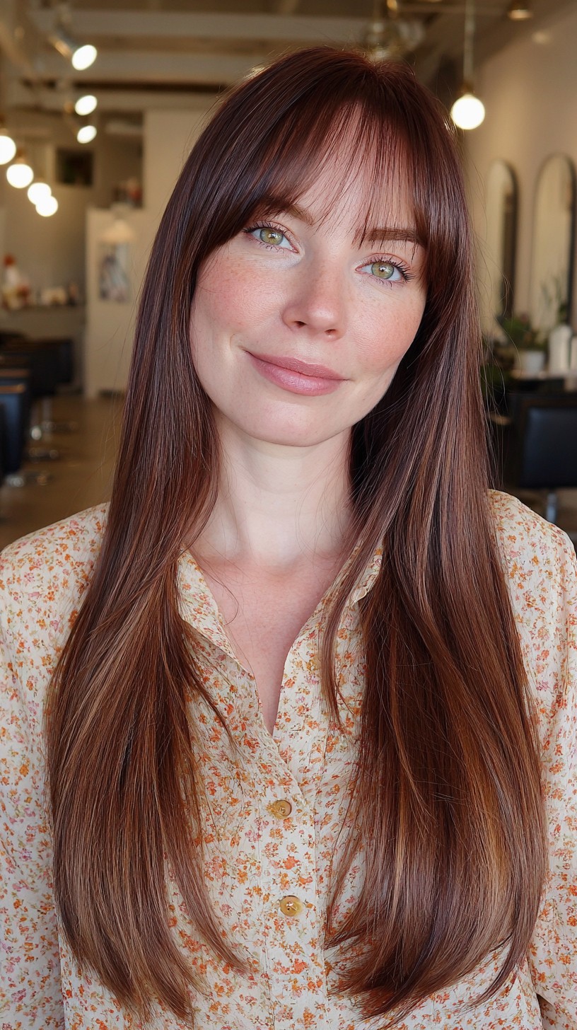 Copper Sheen Long Layers with Seamless Bangs