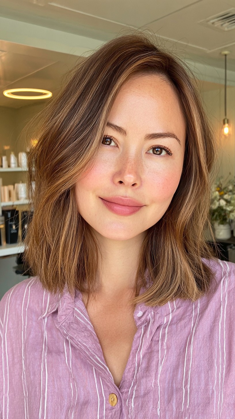 Elegant Mocha Lob with Soft Contouring Layers