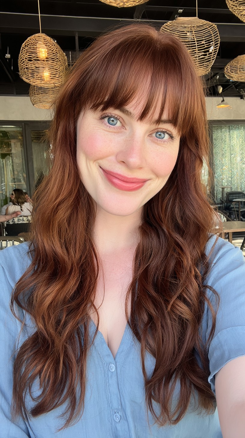 Rich Auburn Curls with Seamless Fringe