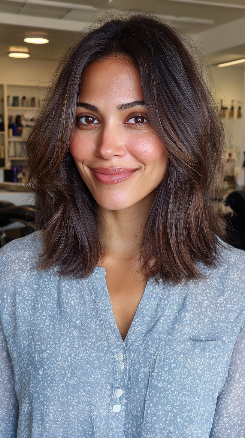 Soft Brunette Lob with Natural Highlights