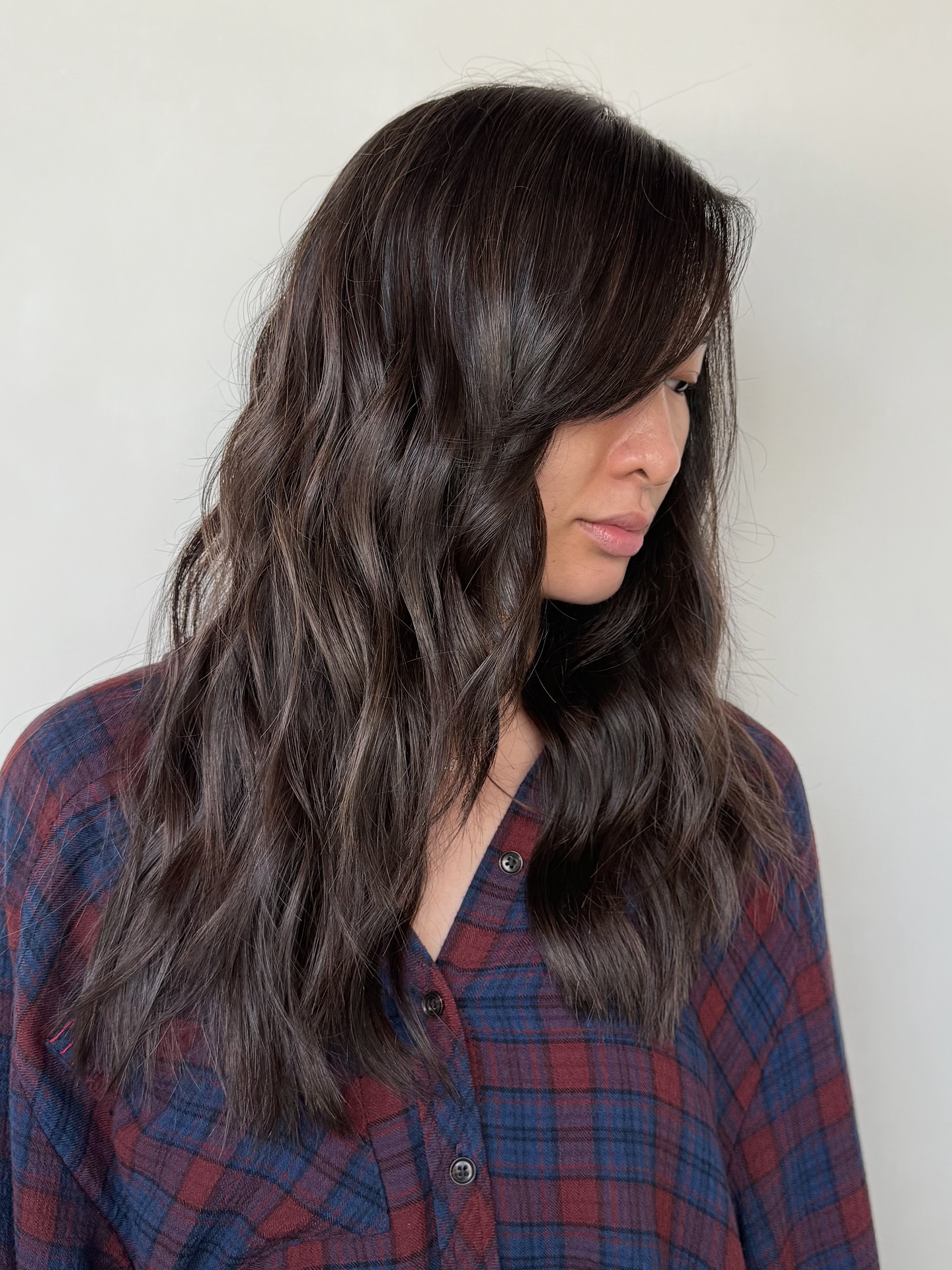 Textured Chocolate Brown Waves with Soft Amber Highlights
