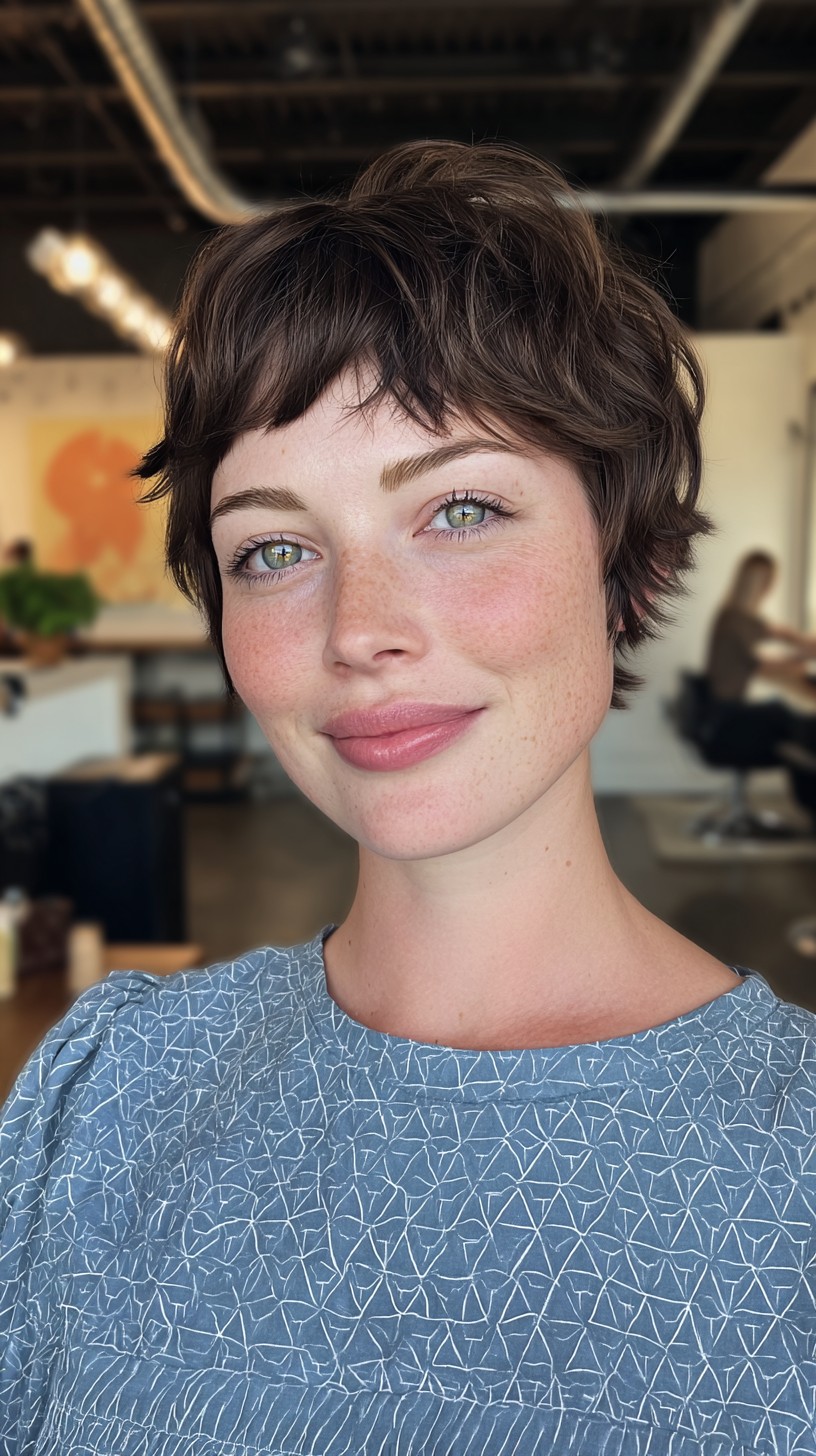 Charming Chestnut Pixie with Soft Bangs