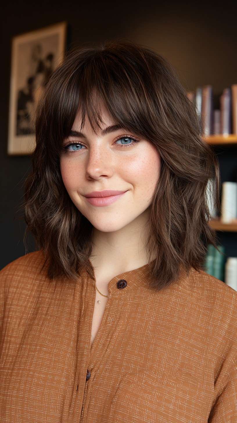 Textured Chocolate Bob with Feathered Bangs