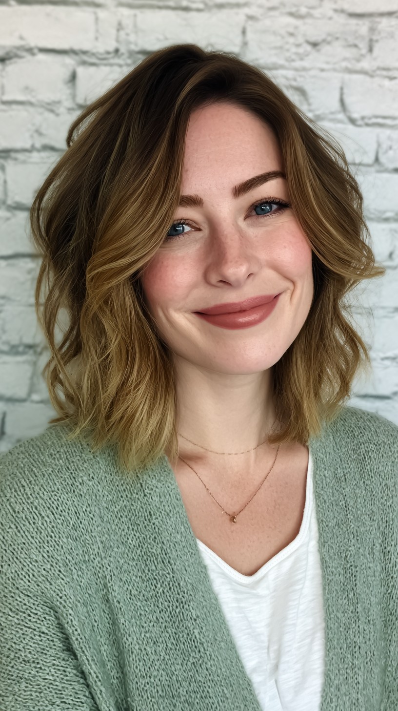 Wavy Layered Bob with Side-Swept Bangs