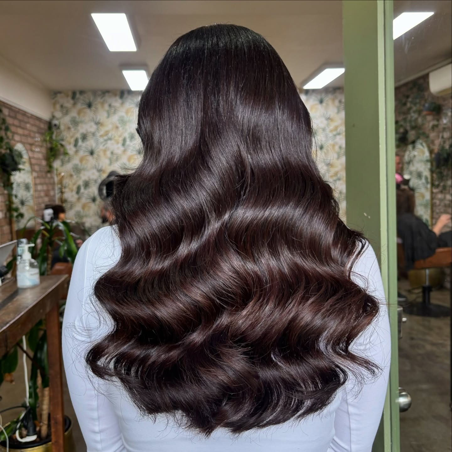 Rich Deep Chestnut Waves with Glossy Finish