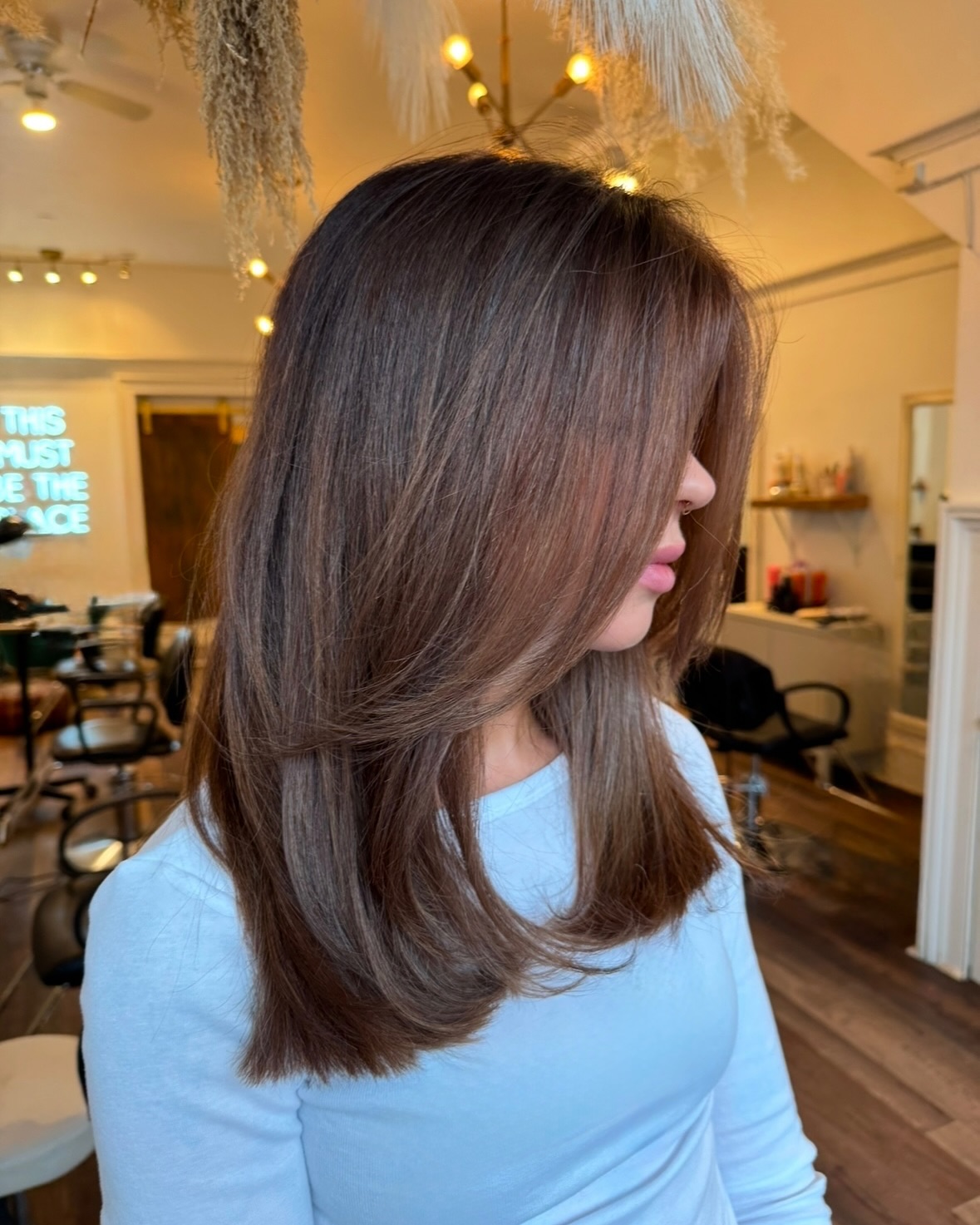 Sleek Long Layers with Subtle Face-Framing Highlights