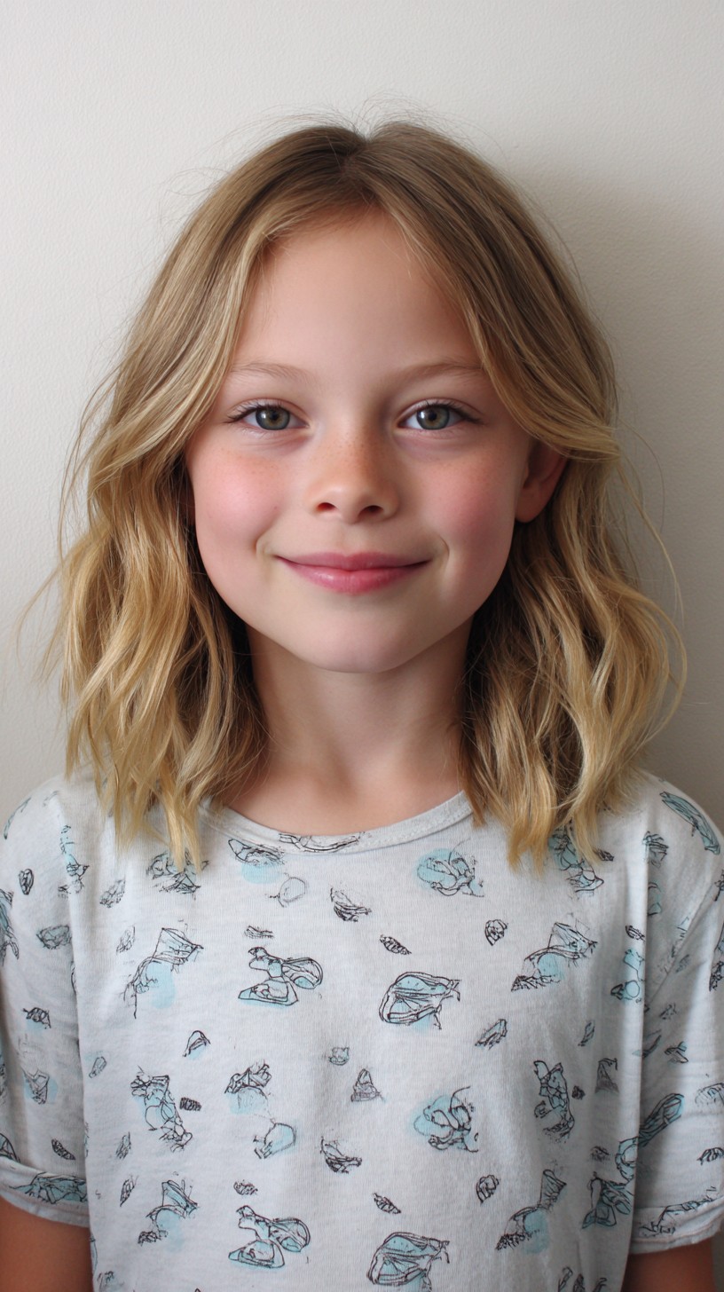 Charming Shoulder-Length Tousled Waves with Natural Highlights