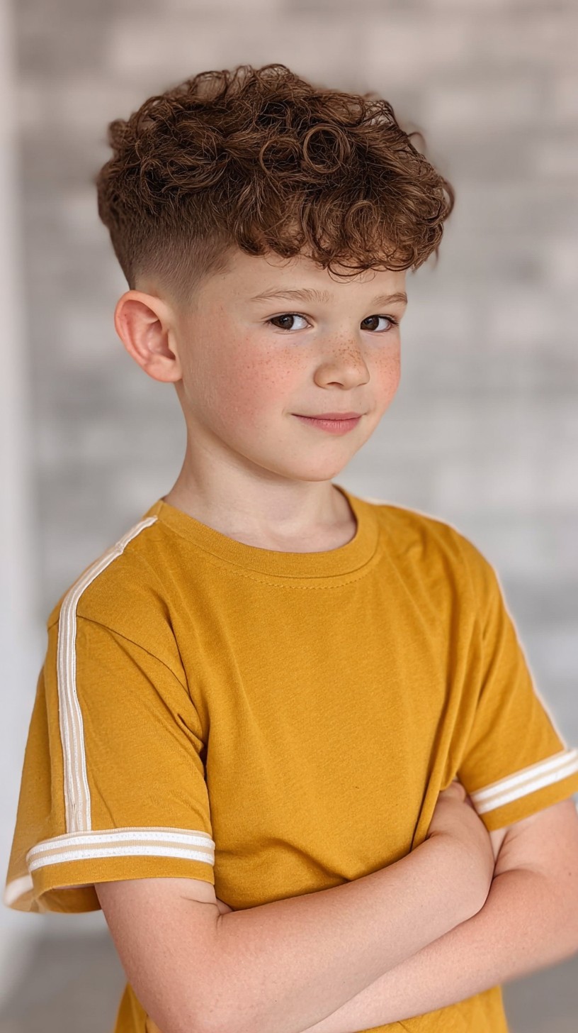 Curly Top With Short Tapered Sides for Young Boys