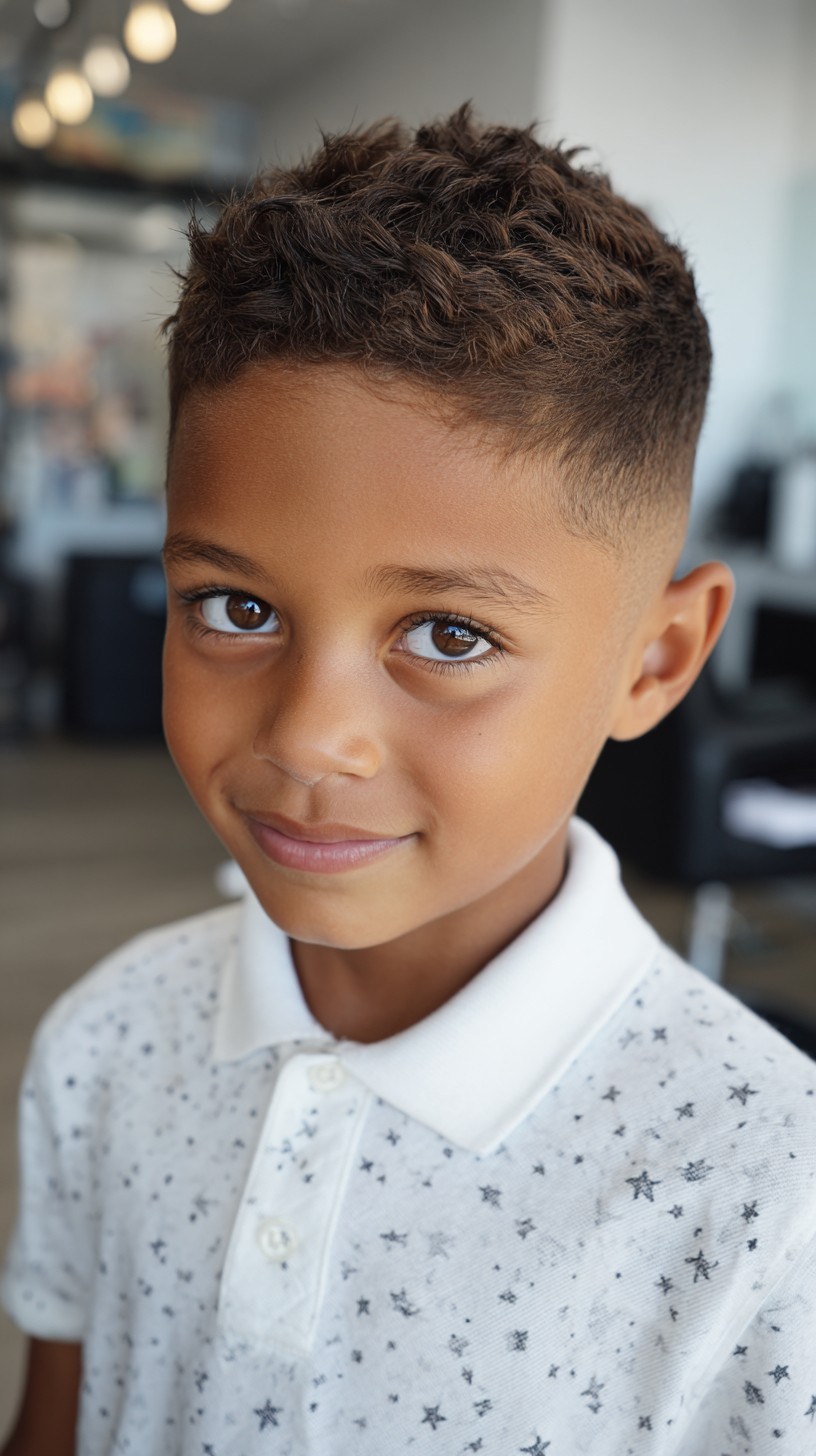 Tousled Curly Top with Tapered Sides
