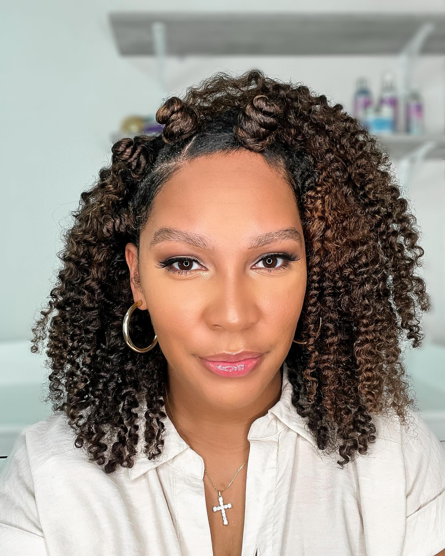 Bold Curly Bob with Twisted Crown Accents