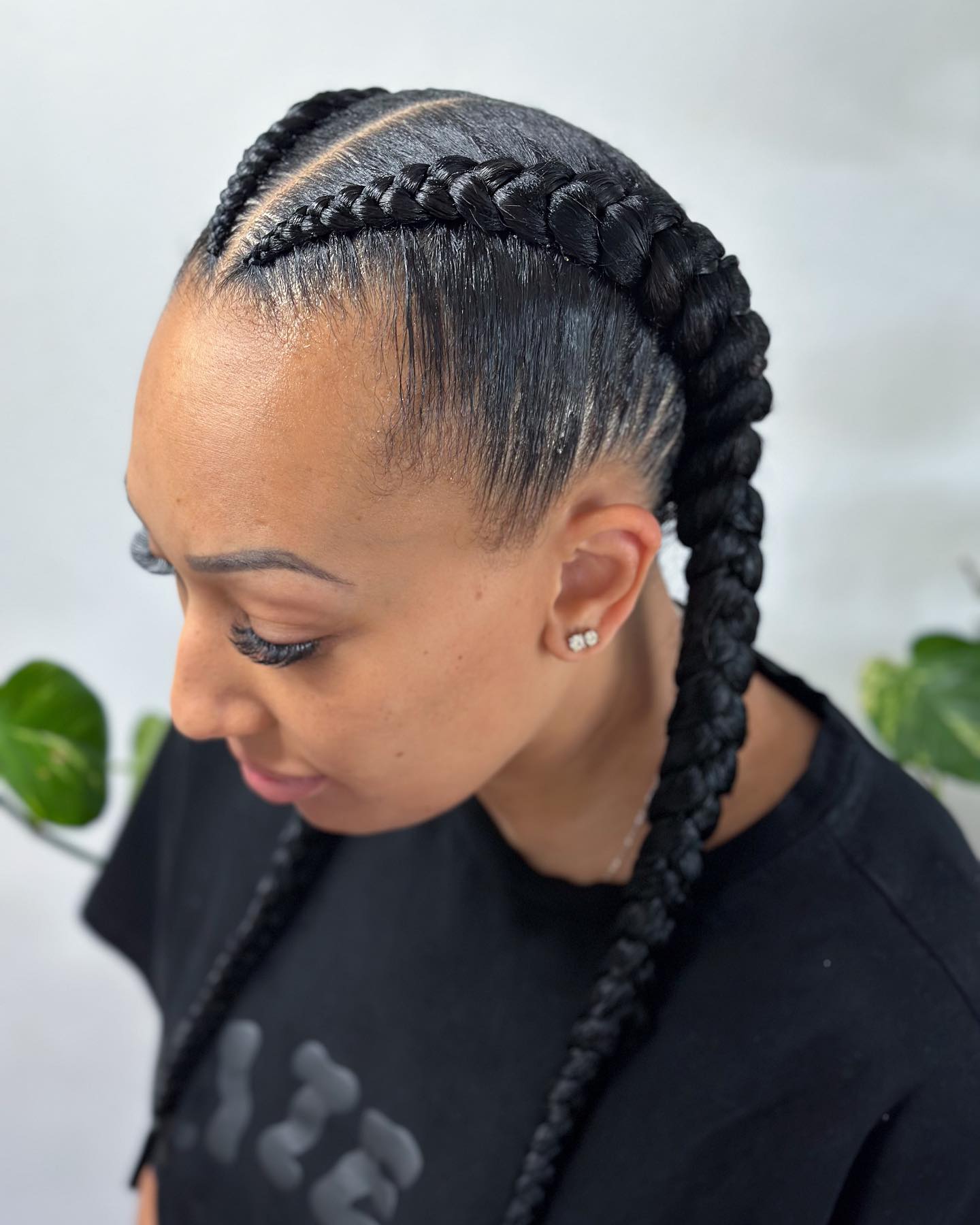 Stylish Double Braided Ponytails with Clean Parting