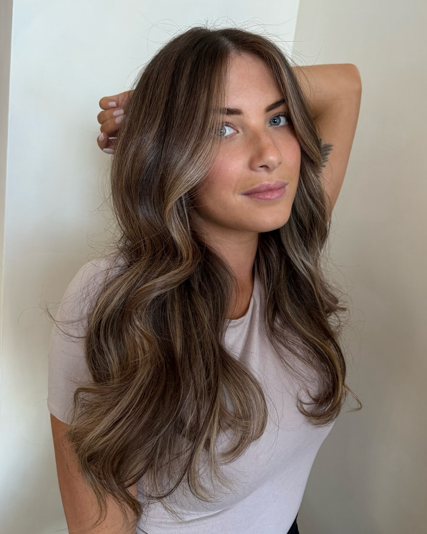 Elegant Ash Brunette Waves with Subtle Highlights