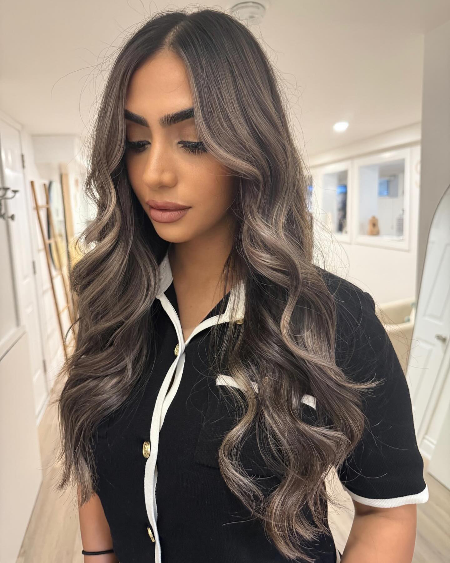 Luxurious Long Ash Brunette Waves with Subtle Highlights