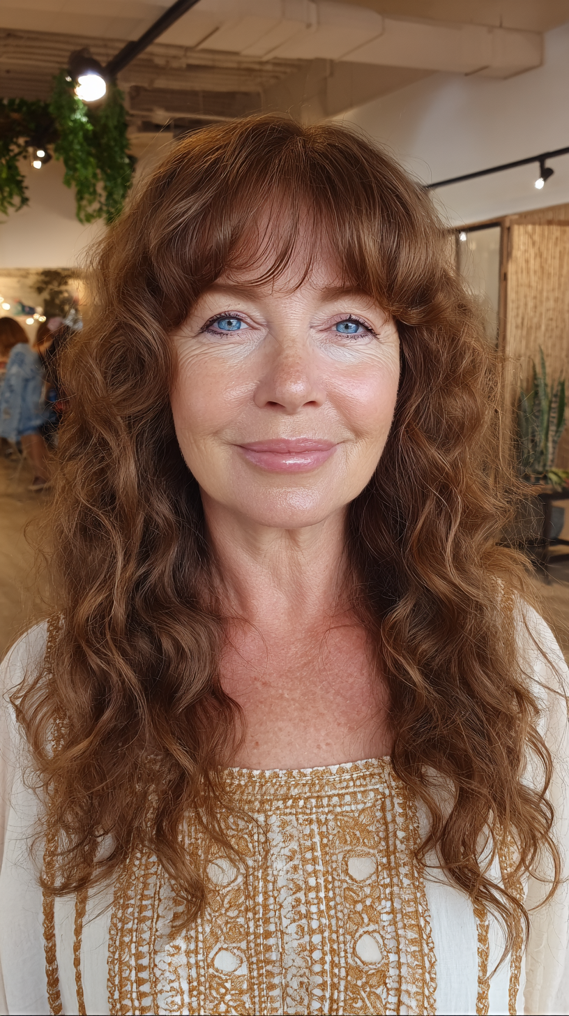 Soft Curly Layers with Wispy Bangs