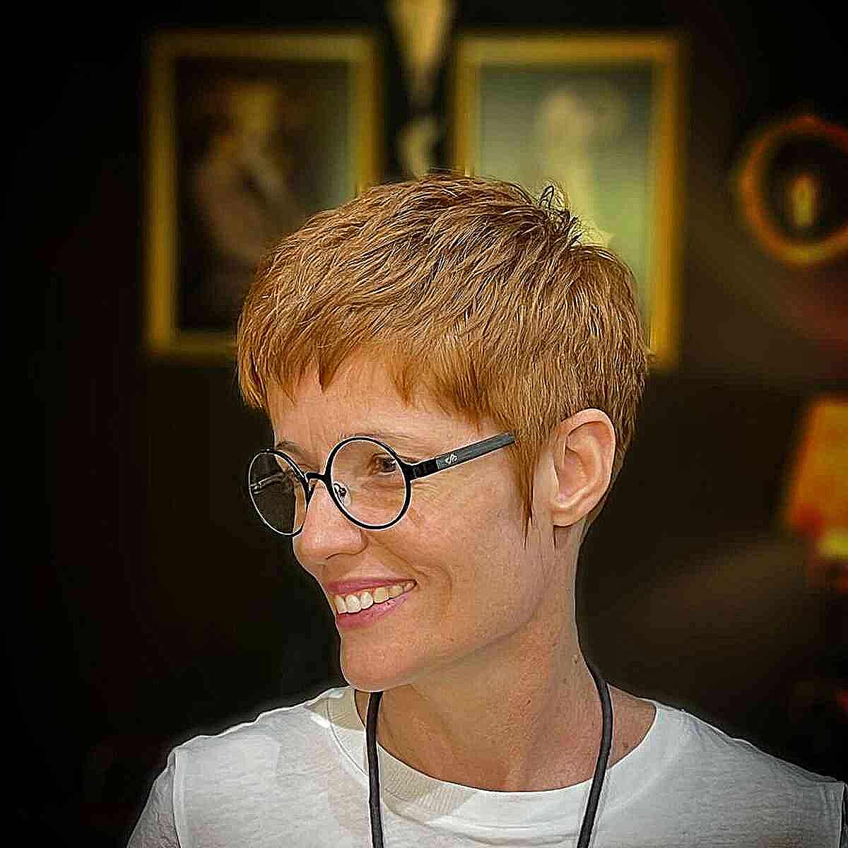 Ginger Pixie with Short Fringe for 50-Year-Old Women with Glasses