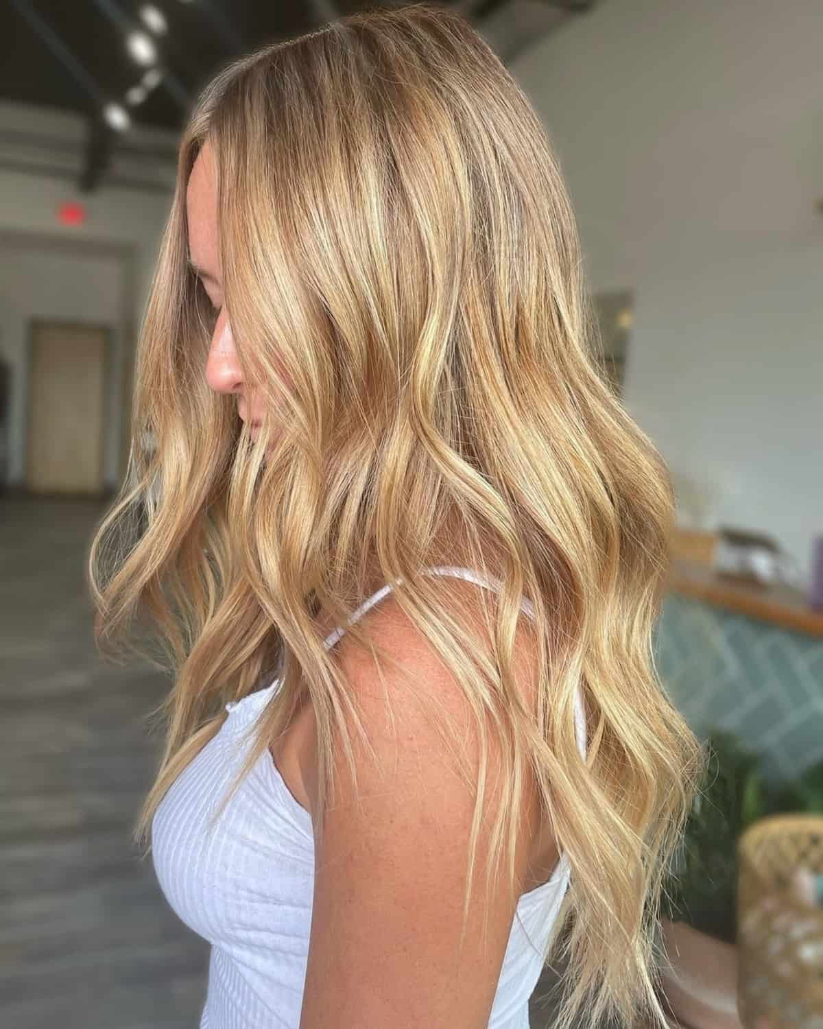 Bright Golden Blonde Long Layered Hair