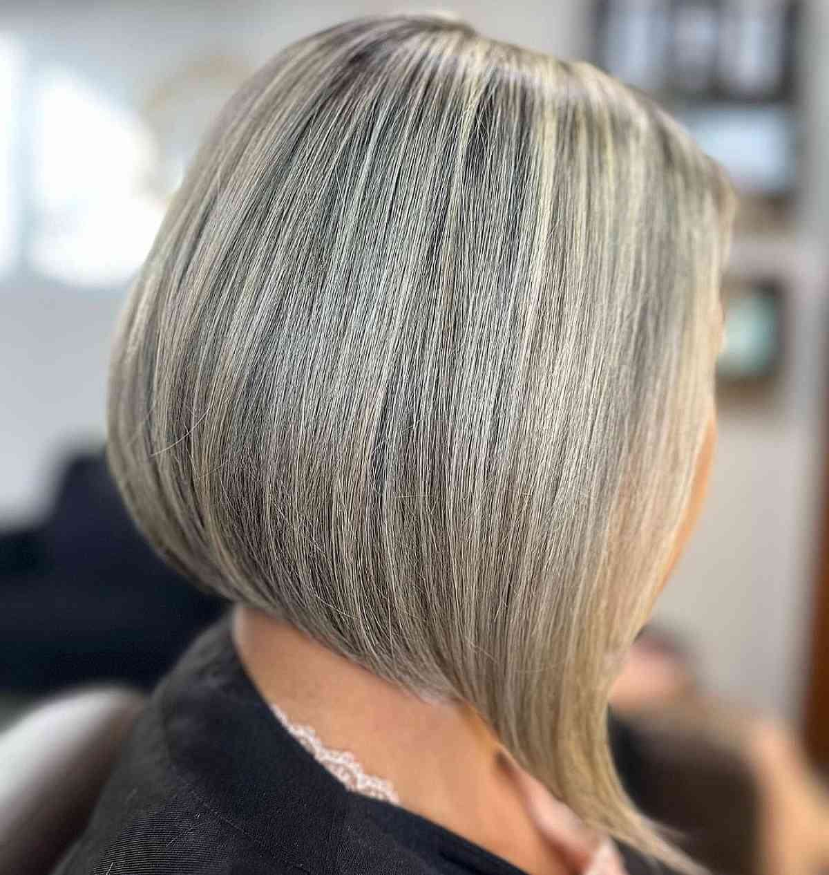 Grey Textured Graduated Bob for Older Women Over 60