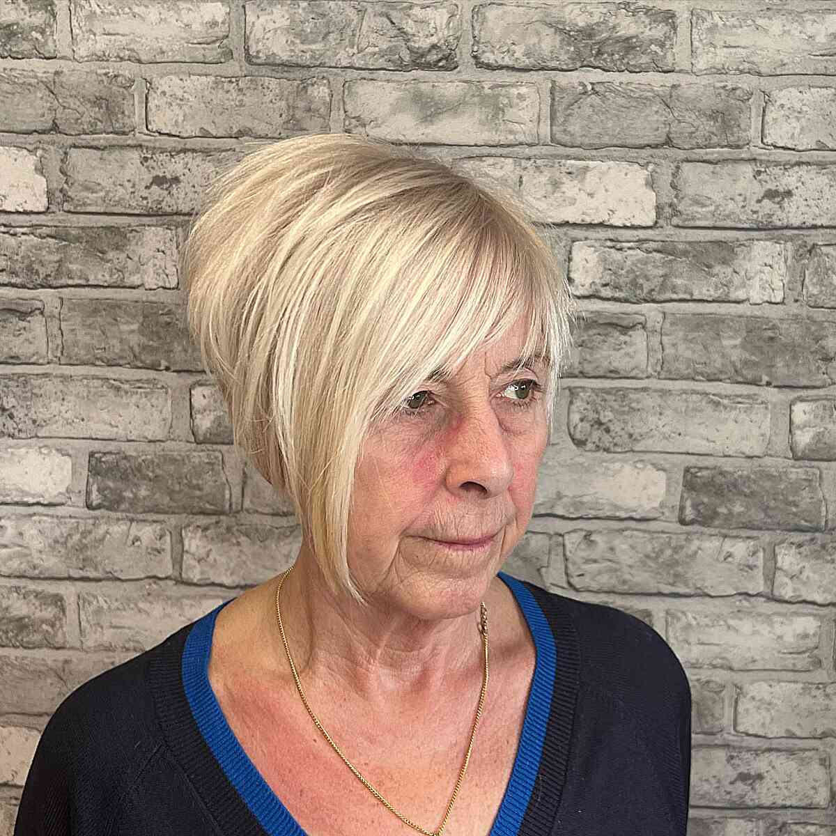 High Stacked Thick Bob with Face Frame and Bangs for 60-year-old Ladies