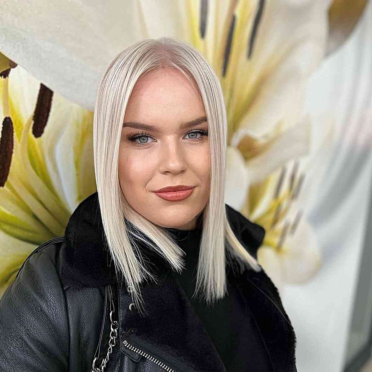 Ice Blonde Blunt Cut for Thinning Hair and women with rounder face shapes