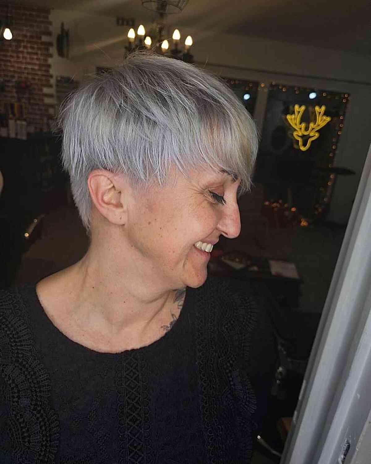 Icy Grey Blonde Pixie Crop for Ladies Over Fifty