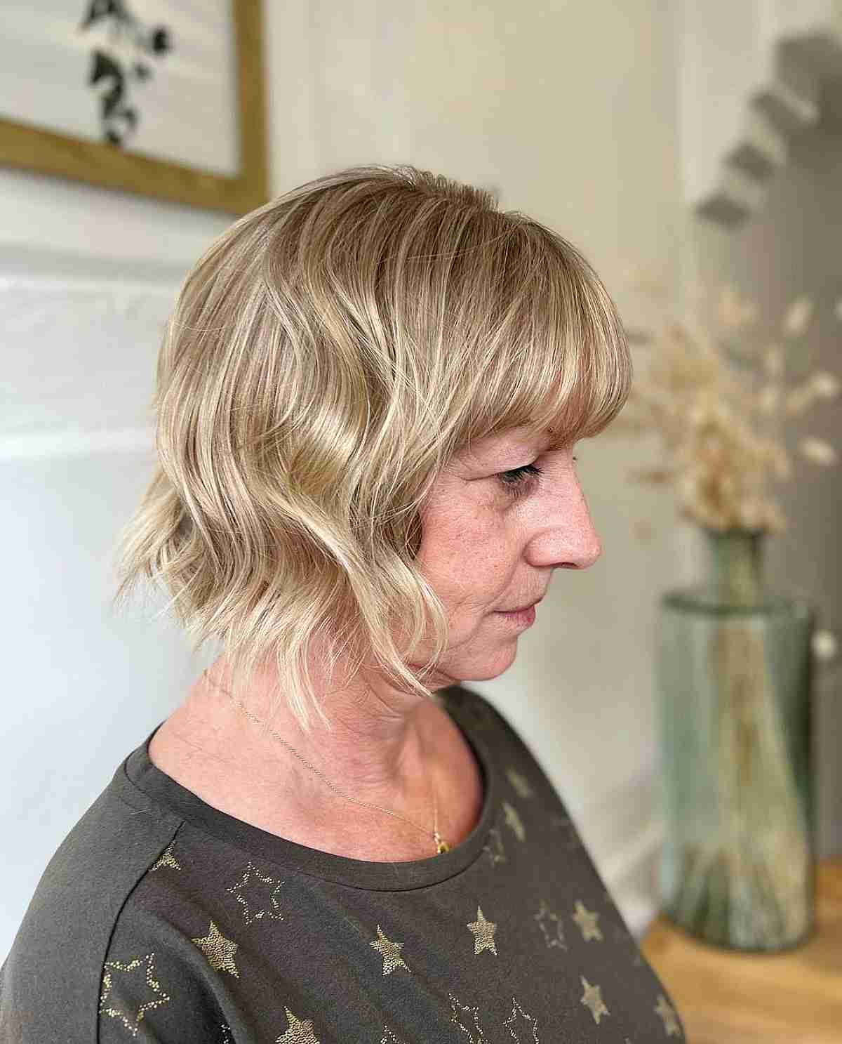 Jagged Ends and Full Bangs for Older Women with Short Hair