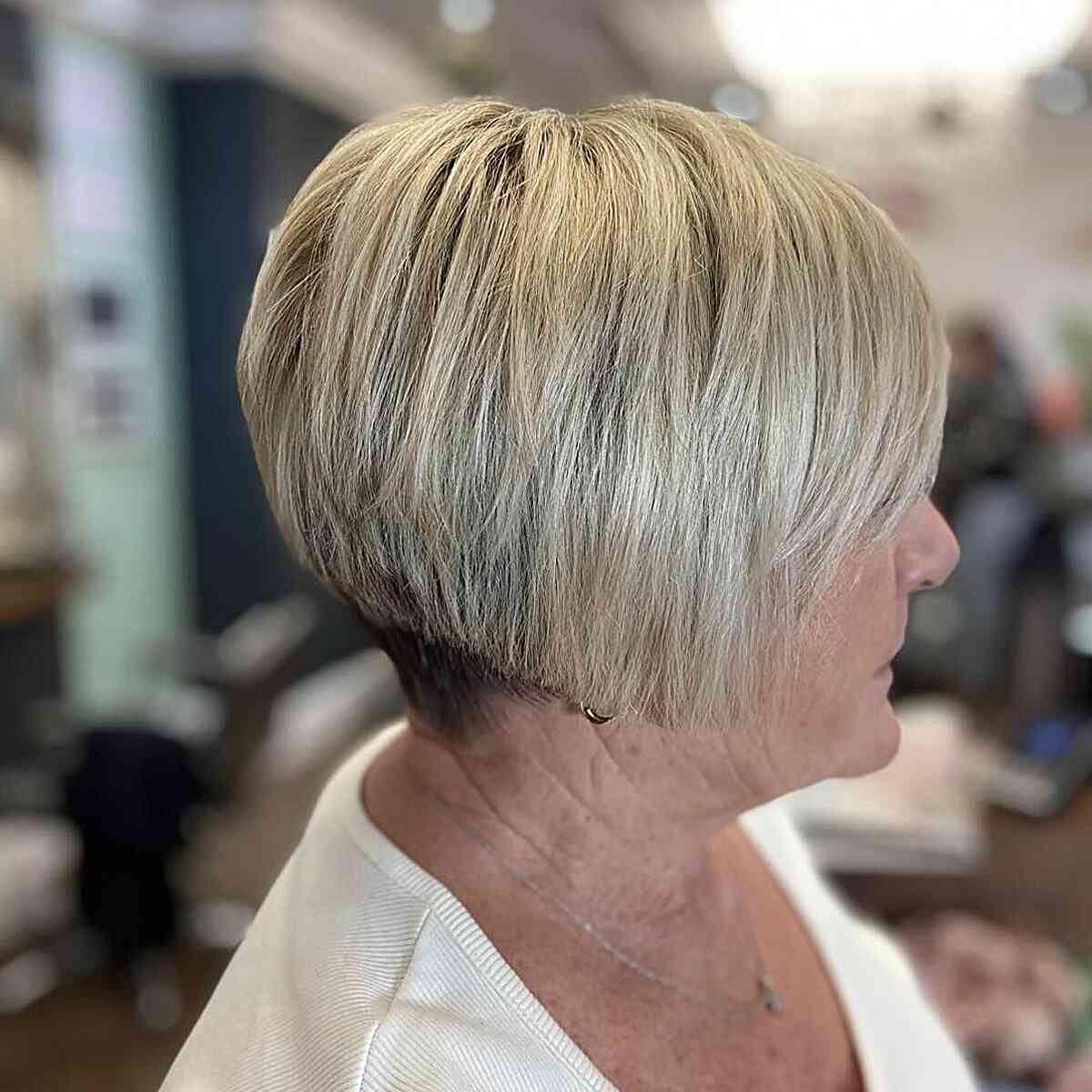 Jaw-Length Bob with Undercut on Ladies Over 60 with Thick Hair