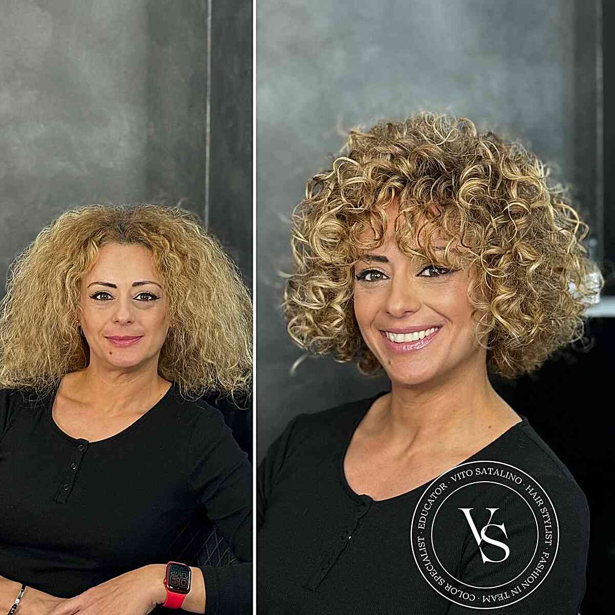 Jaw-Length Curly Blonde Thick Bob Hair with Fringe