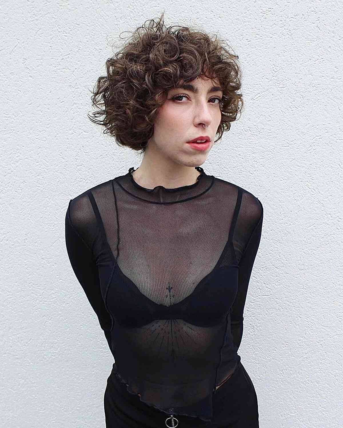 Jaw-Length Curly Round Bob with Bangs 