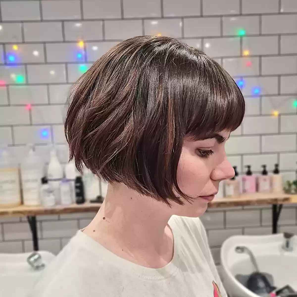 Jaw-Length Sassy French Bob with Bangs for Thick Hair