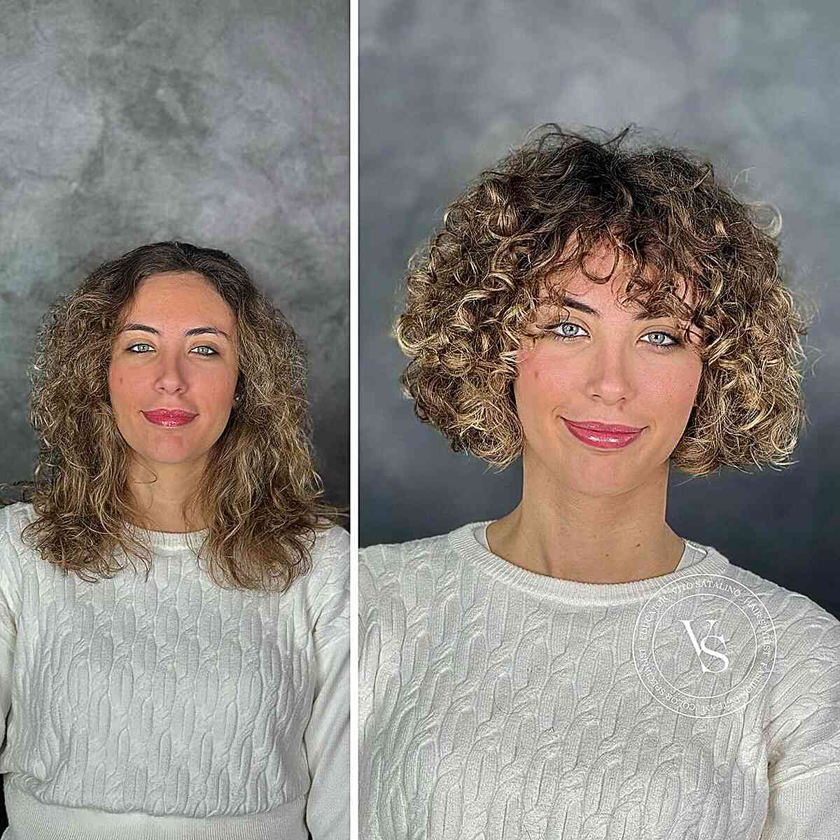 Jaw-Length Textured Curly Bob with Wispy Bangs