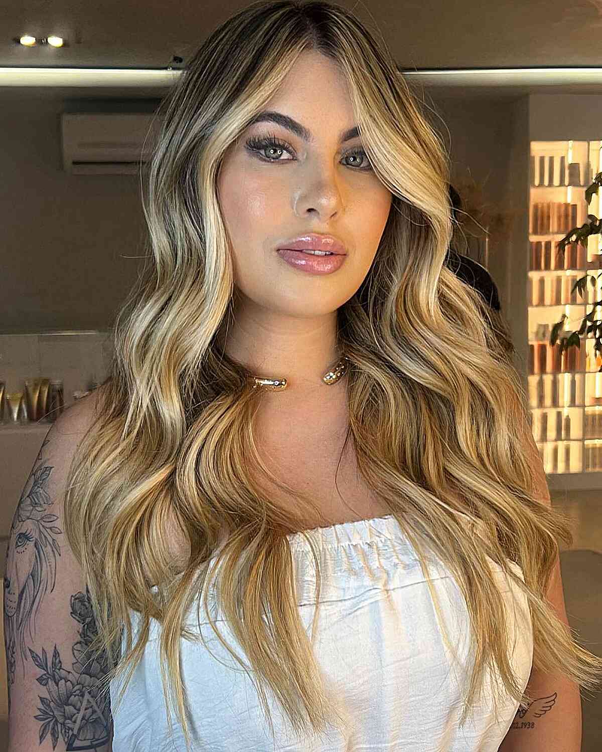 Large Beach Waves with Balayage for Longer Hair