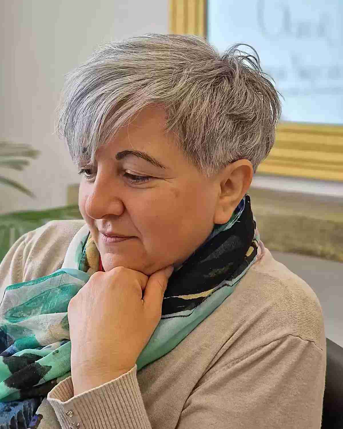 Layered Pixie Crop with Side Fringe on Ladies Aged 60