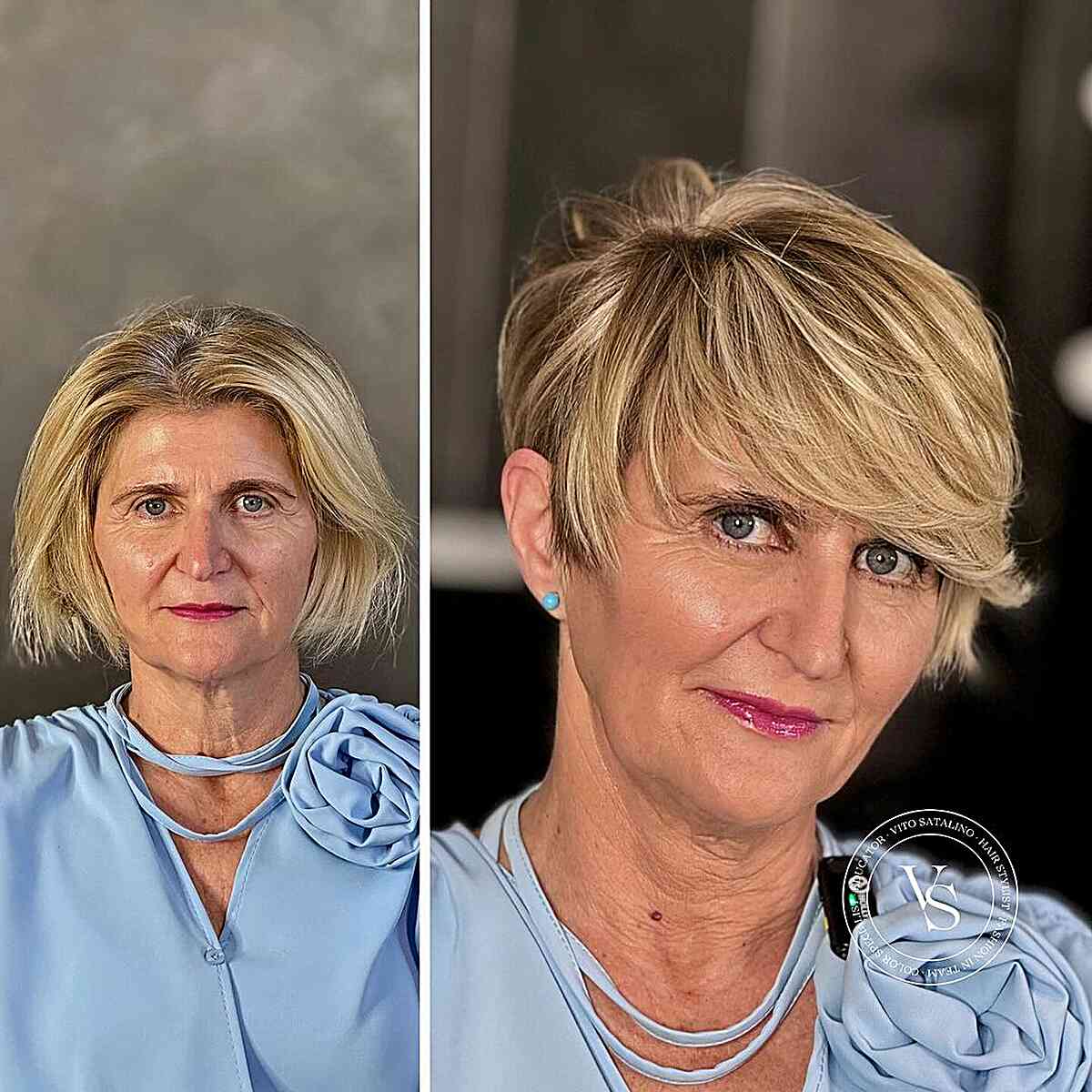 Layered Thick Pixie with Side-Swept Bangs for Mature Women Over 60