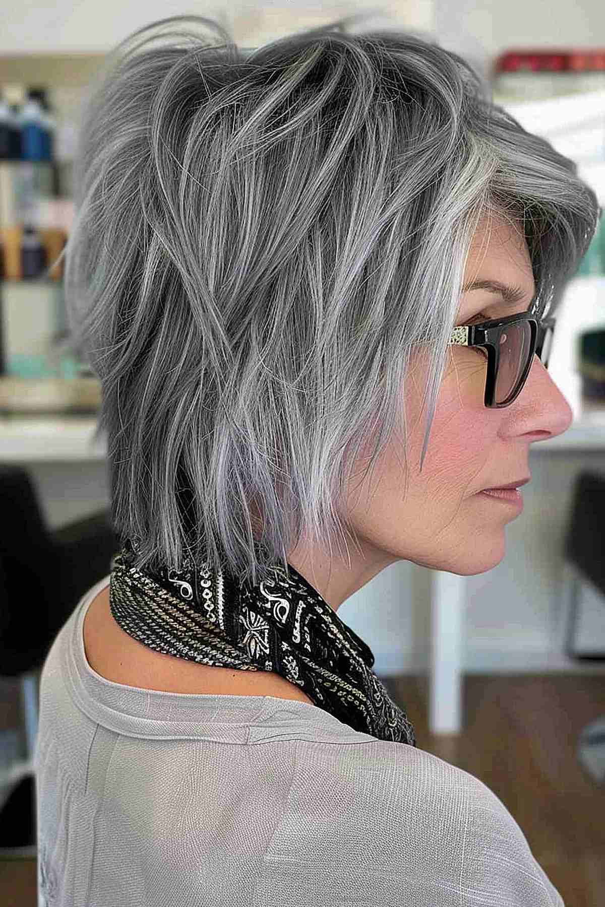 liberated grey hair shag