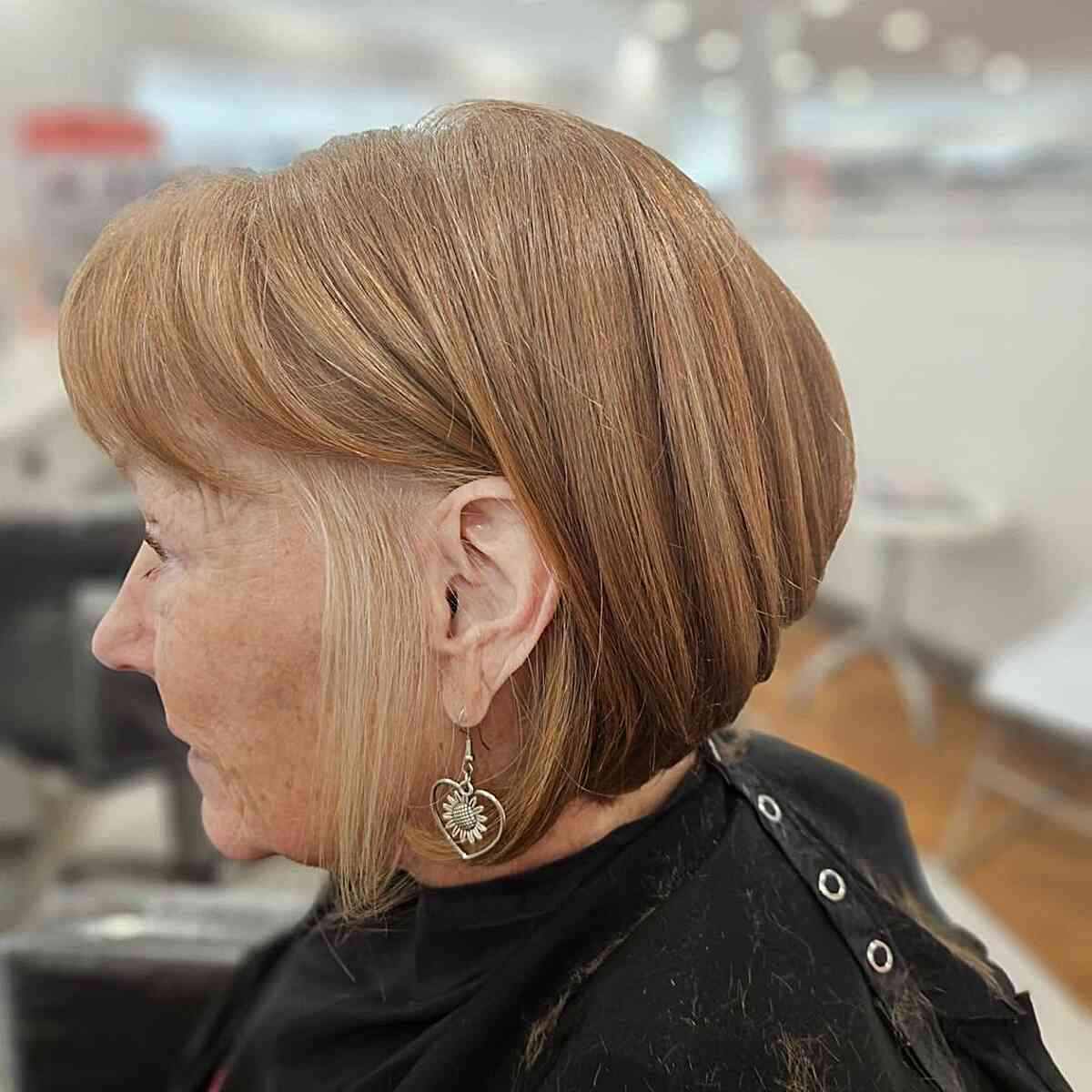 Light Brown Inverted Bob with Bangs for Short Hair and seniors over 50